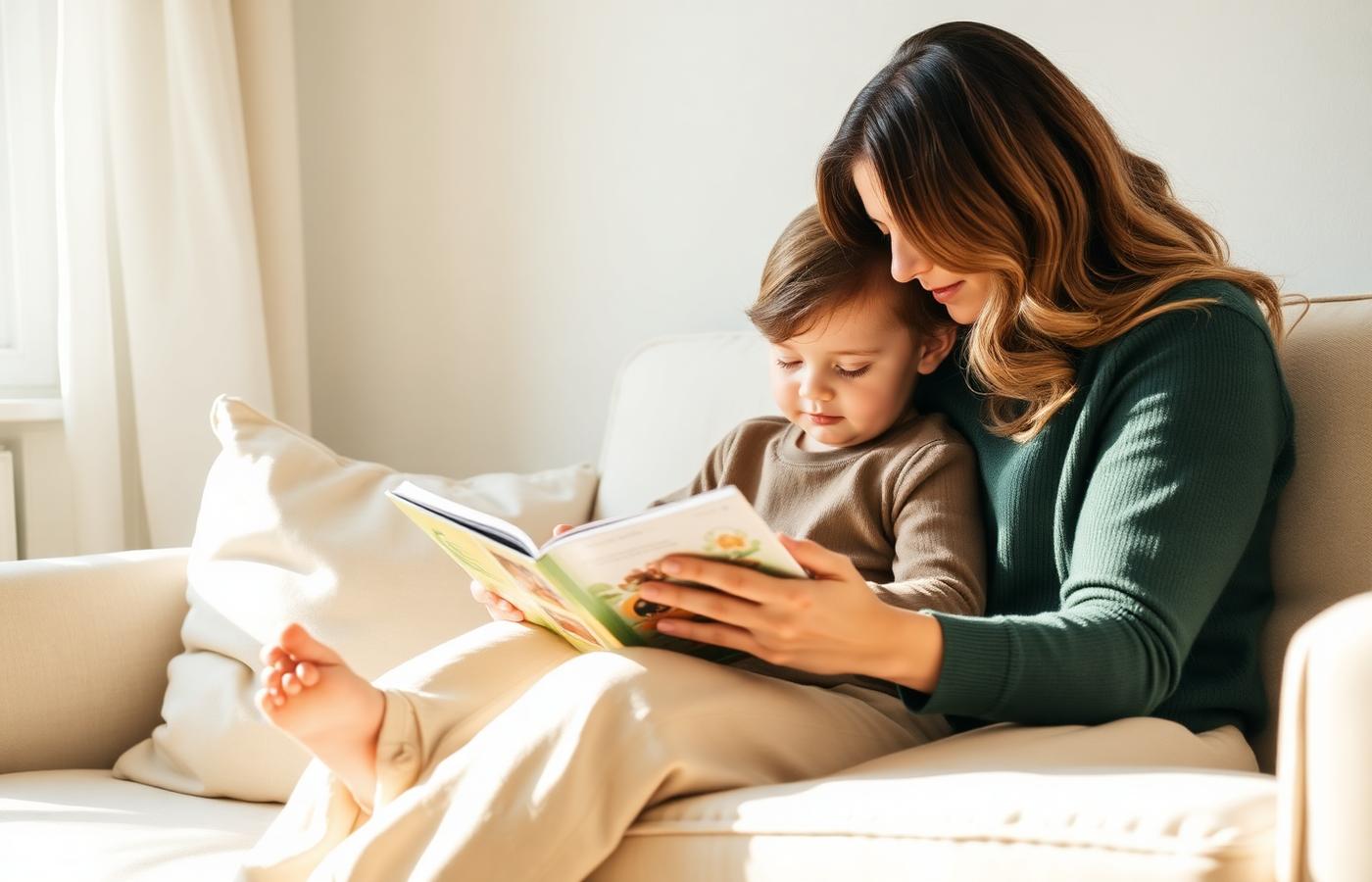 Parent and child reading a book together